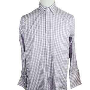 Charles Tyrwhitt Lavender Check Classic Fit Non-Iron Shirt 38 15-33 French Cuff